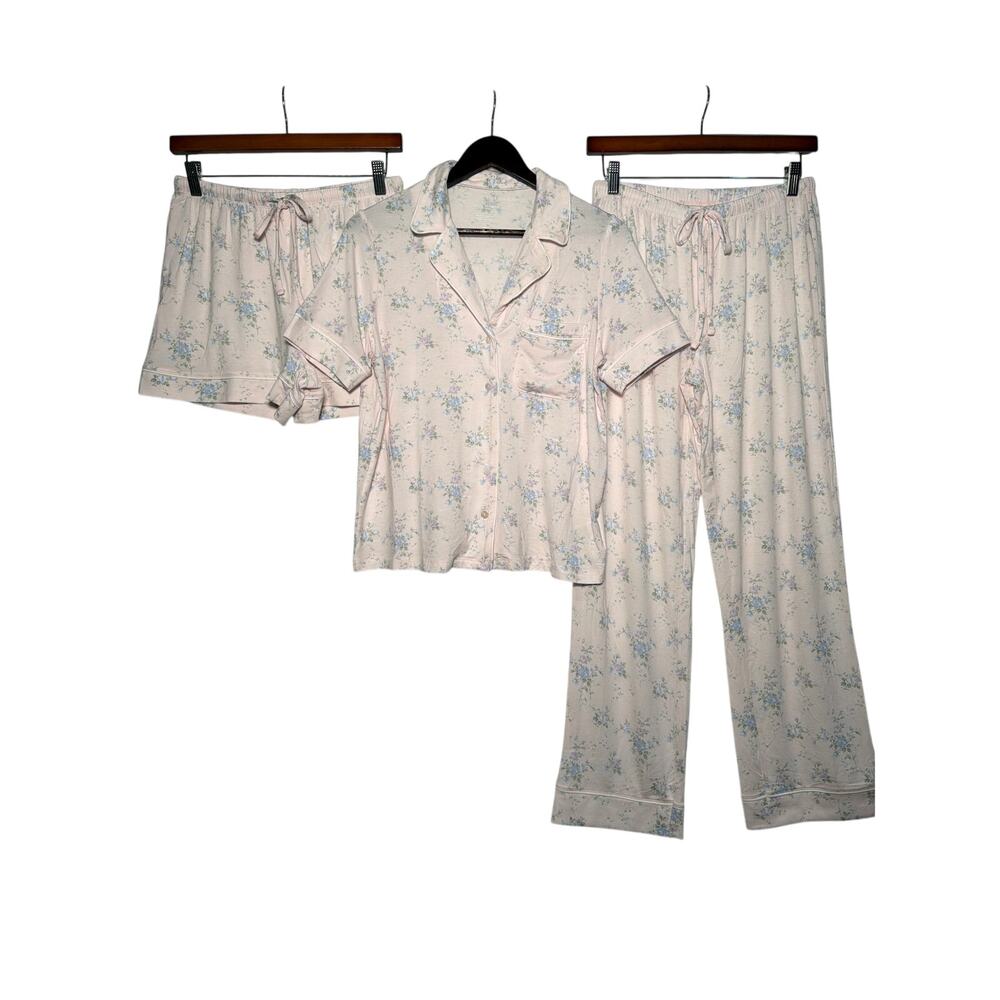 Rachel Ashwell Pajama 3 Pc Set S Pk Floral SS/Short/Pant Sleepwear Loungewear